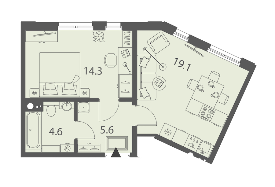 1-комнатная квартира 43.6 м², 2/10 эт., ЖК «DOMINO Premium»